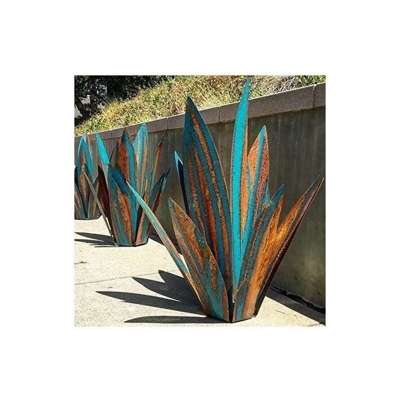 Décoration de jardin en métal en forme de plante Agave jardin - Sculpture rustique en métal - Statue de jardin rustique - 65 cm 9 feuilles