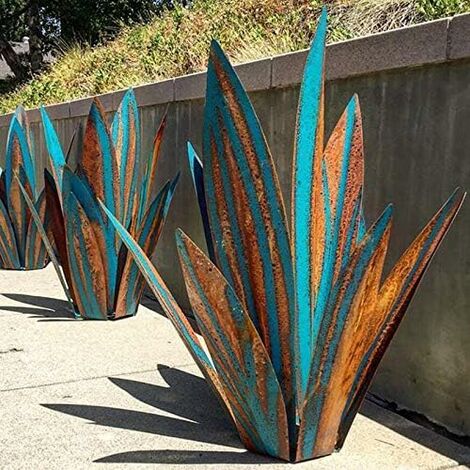 Décoration de jardin en métal en forme de plante Agave jardin - Sculpture rustique en métal - Statue de jardin rustique - 65 cm 9 feuilles