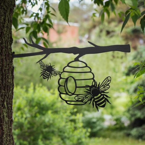 Décoration de jardin en métal en forme de silhouette de ruche pour arbres – Élément décoratif fantaisiste pour arbres, jardinières et clôtures