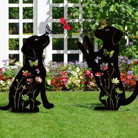 Décoration de jardin en métal pour chien (lot de 2), piquets décoratifs pour chiot, décoration extérieure pour chien, art de jardin pour chien
