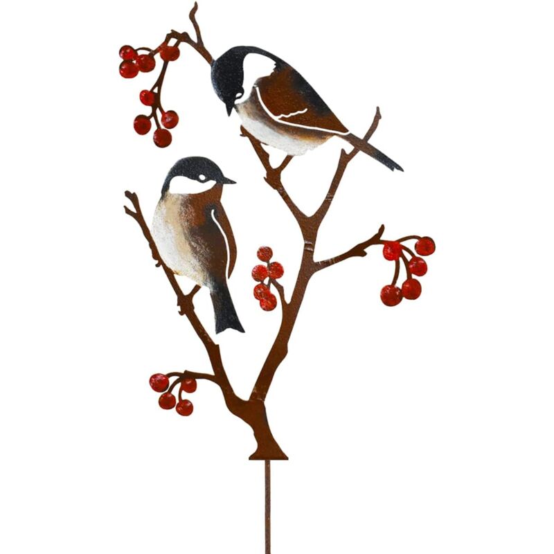 Décoration de Jardin en métal pour Oiseaux, Mésanges et Baies, Oiseaux Peint, Statue de Jardin de Décor pour clôture extérieure Salon Balcon