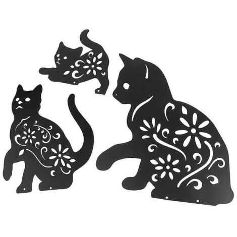 Décoration de jardin en métal représentant 3 silhouettes de chats, accessoire artisanal pour la maison