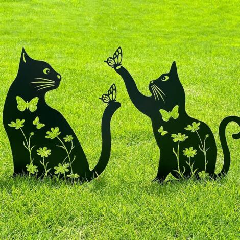 Décoration de jardin en métal représentant un chat, piquets décoratifs en métal en forme de chaton, ornement de jardin extérieur