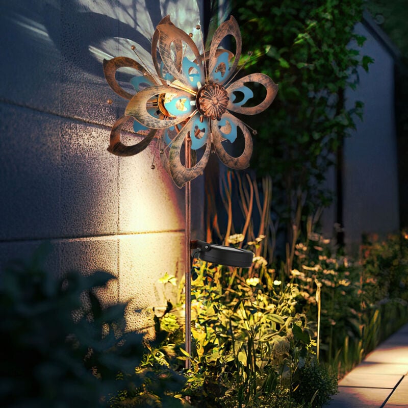 Globo Lighting - Décoration de jardin led Lampe solaire Moulin à vent Lampe de terrasse Piquet de terre, métal doré bleu, verre brisé, blanc chaud,