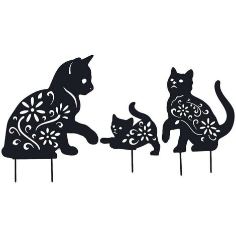 Décoration de jardin extérieur 3 poteaux de jardin décoratifs en métal pour chat