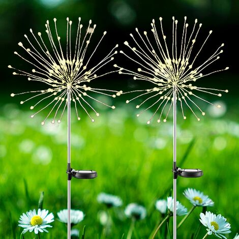 Décoration de jardin Feu d'artifice solaire - 120 LED - Lampe solaire de jardin étanche - 2 modes d'éclairage - DIY extérieur - paysage - pour terrasse, pelouse, jardin, cour, chemins - Lot de 2