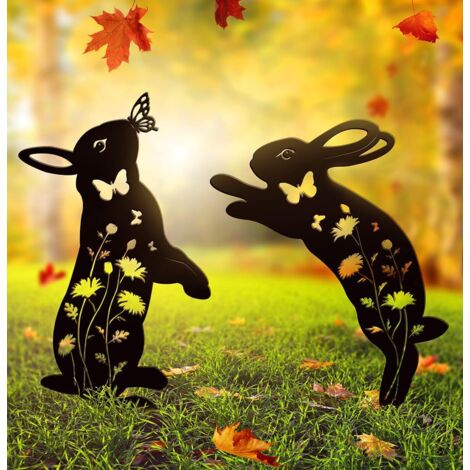 Décoration de jardin lapin, piquets en métal représentant une silhouette de lapin, décorations extérieures pour jardin.