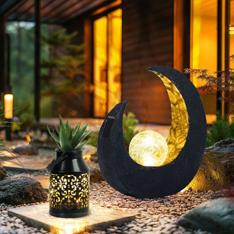 Nowa - Décoration de jardin lumière solaire led pot de fleur planteur lumière extérieure croissant de lune décoration solaire, 6-8 heures, lot de 2