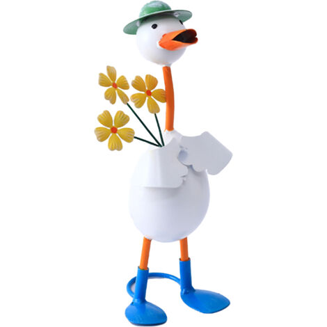 Décoration de jardin métal original Duck - Poule métallique éclatante jaune et blanc, art métal pour l'extérieur et l'intérieur