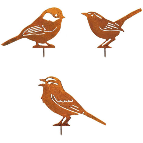Décoration de Jardin Oiseaux Rouillés - EINNENFFER - Figurines Vintage Mésange, Roitelet et Moineau pour Arbres et Espaces Verts, Résistantes aux Intempéries
