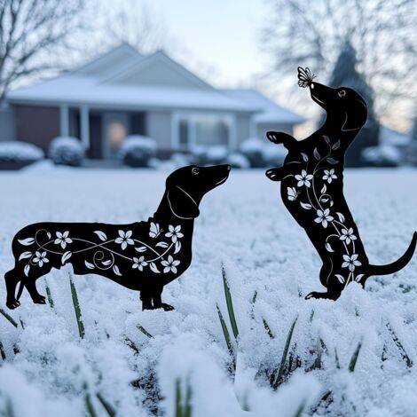 Décoration de jardin pour chien, cadeaux pour les amoureux des teckels, piquets décoratifs en métal noir antirouille en forme de silhouette