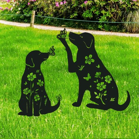 Décoration de jardin pour chien, lot de 2 piquets décoratifs en métal en forme de chiot, cadeau idéal pour les amoureux des chiens
