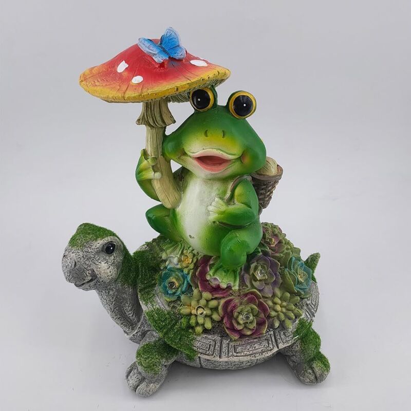 Décoration de jardin pour l'extérieur, figurine solaire de tortue avec plantes grasses et lumières LED, statues de jardin pour balcon, terrasse,