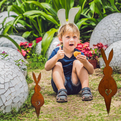 Décoration de jardin Rust Rabbit statue métal - Easter Bunny decoration PAI