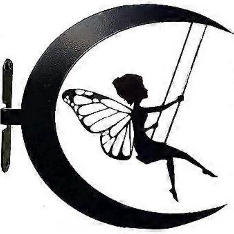 Décoration de jardin, silhouettes artistiques d'elfes et de fleurs, statues en métal pour jardin extérieur, décoration de jardin en métal (Fée de la Lune)