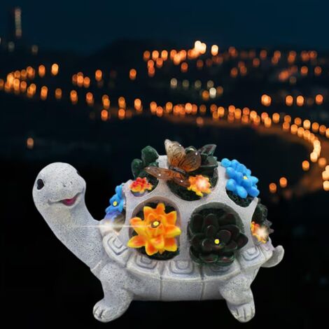 Décoration de jardin solaire pour l'extérieur, tortue solaire avec plantes succulentes et 7 lampes LED, pour terrasse, balcon, cour, ornement pour femme/maman