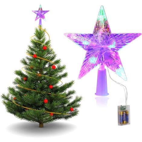 Décoration de la maison Cimier de sapin de Noël, 16 cm, multicolore, clignotant, 10 LED, décoration idéale pour sapin de Noël, éclairage étoilé à piles pour décoration d'intérieur ou de fête GrooFoo
