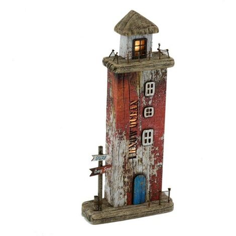 Décoration de la mer Phare en bois rouge avec LED cm 16x6,5x34h