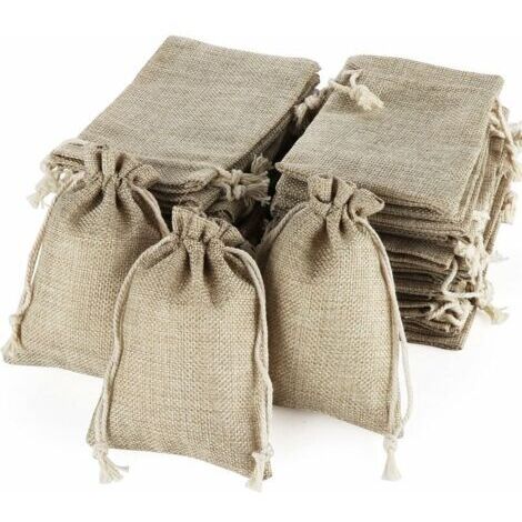 décoration de Noël 50pcs Pochettes Sachets en Lin Chanvre,Sacs en Toile de Jute avec Cordon de Serrage,Mini Sacs Cadeaux Légers Naturel Sac à Cordon Réutilisable pour Mariage Bijoux Noël Bricolage(13.