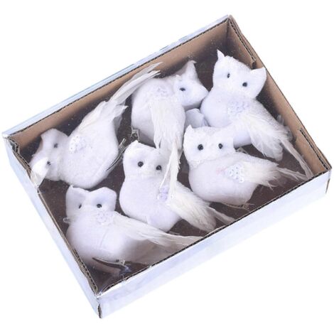 Décoration de Noël artificielle en forme de hibou avec pince, lot de 6, plumes en mousse, pour sapin, intérieur et extérieur, jardin ou cour.
