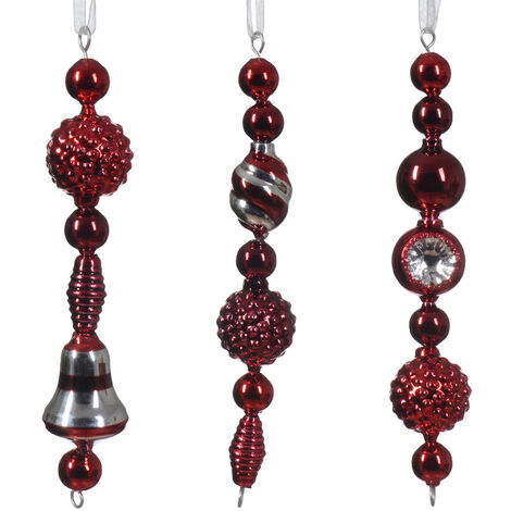 Décoration de Noël Boule de perles de verre mélangées rouge/vert Diamètre 3cm x Hauteur 15cm