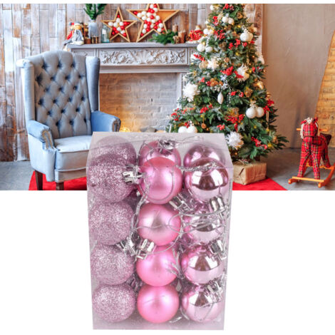 Décoration de Noël Boules Suspension 72 Pièces Plastique Résistant Diamètre 3cm Rose pour Sapin Fêtes Mariages Anniversaires Parties