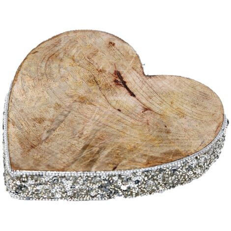 Décoration de Noël cœur en bois à sequin petit modèle NOEL GIVRE