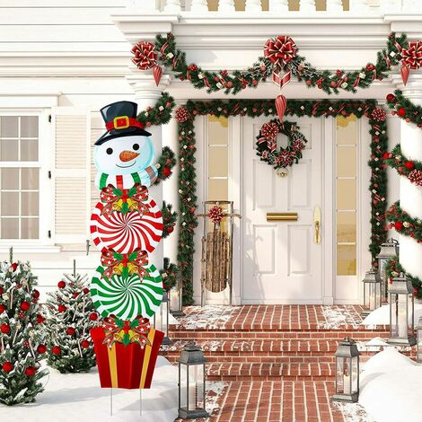 Décoration de Noël Décorations Piquets Signes de Cour de Noël Décor de Cour en Plastique de Bonhomme de Neige de Noël Panneaux de Jardin de Bonbons de Bonhomme de Neige en Plein Air avec Piquets, 54 P