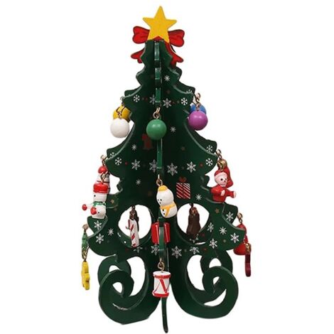 Décoration de Noël en Bois - Lot de 6 Arbres de Noël 3D Verts pour Fête Festive