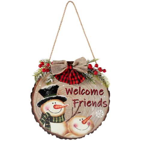 Décoration de Noël en bois : pendentif bonhomme de neige et nœud papillon, à suspendre. Panneau en bois.