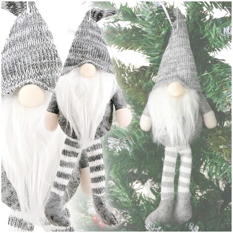 Décoration de Noël en forme de gnome nain gris, ornement de barbe, cadeau de vacances