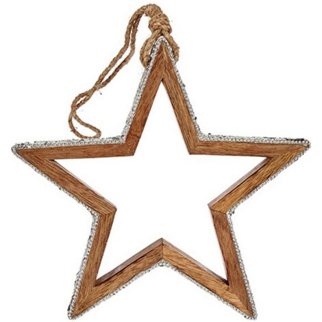 Décoration de Noël - Étoile en Bois - Argenté - 23 x 2,5 x 40 cm - Paillettes scintillantes