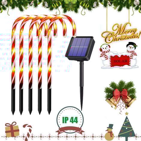 SKECTEN Décoration de Noël Extérieur Lumineuse, Lot de 10 Lampes de Canne de Noël, Lumières LED pour Décoration Extérieure Jardin en Forme de Canne à Sucre de Noël, Marqueurs Dallée Illuminés De Noël