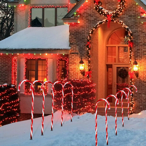 Décoration de Noël Extérieur Lumineuse Traditionnelle,duquanxinquan Lot de 10 Lampes LED en Forme de Sucre d'orge,Luminaires extérieur Cannes de Sucre dorge  à LED
