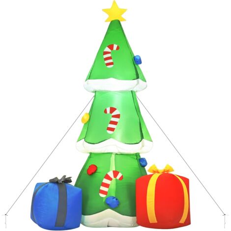 Décoration de Noël gonflable de 1,8 m, sapin de Noël vert avec LED intégrée, arbre gonflable avec boîtes cadeaux multicolores et étoile pour décoration intérieure ou extérieure, cour, jardin, pelouse