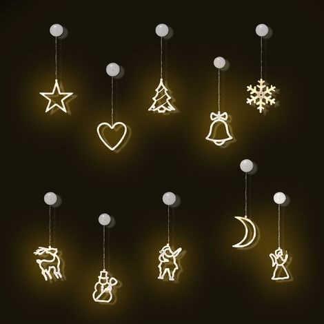 HOMCOM Décoration de Noël LED - décoration Lumineuse de Noël pour fenêtre - Silhouettes Noël pour fenêtre - 18 pièces avec ventouses - Blanc Chaud