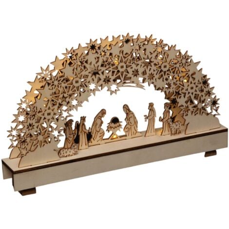 FÉÉRIE LIGHTS & CHRISTMAS Crèche de Noël lumineuse - L 33 cm x l 5 cm x H 19 cm - Bois - Livraison gratuite