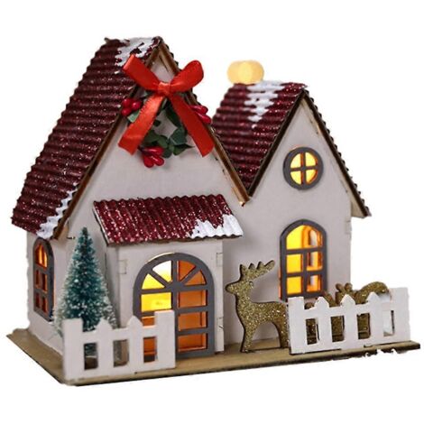 Décoration de Noël : pendentif maison en bois, ornement de bureau, BAs illustrés