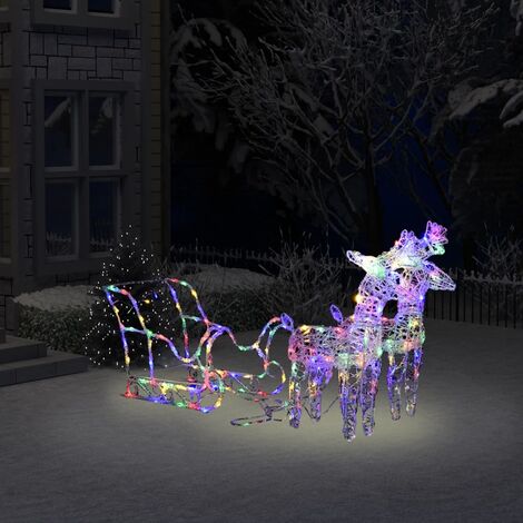 Décoration de Noël Rennes et traîneau 160 LED 130 cm Acrylique - Multicolore