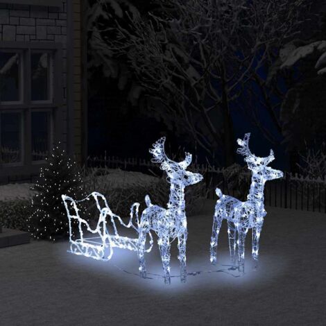 Décoration de Noël Rennes et traîneau 160 LED-Décoration de Fête pour Noël 130 cm Acrylique 649411