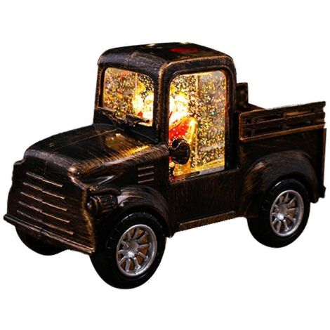 Décoration de Noël rétro : camion lumineux du Père Noël, couleur or brossé