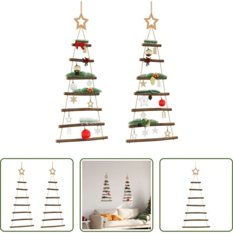 Décoration de Noël -  Sapins de Noël suspendus avec étoiles supérieures 2 pièces 42x90 cm Branche naturelle