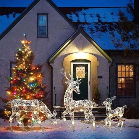 Décoration de Noël - ZGEER - Rennes de Noël - Blanc - Extérieur - Fait main