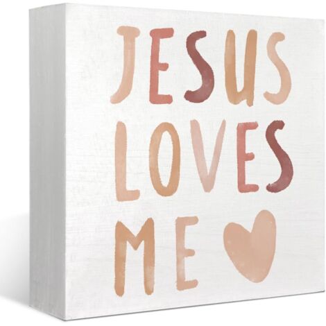 Décoration de nursery pour fille bébé - Panneau en bois cadeau chrétien "Jésus m'aime", décoration murale, décoration de bibliothèque avec verset biblique boho neutre pour enfants et garçons