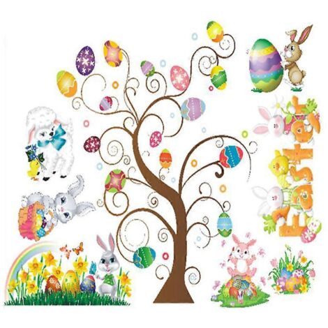 Décoration de Pâques pour fenêtres : sapin, lapin, œuf, autocollant décoratif pour murs et portes, papier peint animalier.