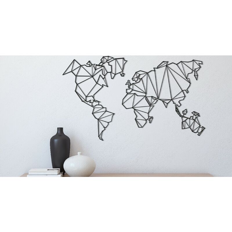 

Decoration de Pared World Map Series - Muro de Arte Mural - Mundo - para la sala de estar, la habitacion - Negro en Metal, 100 x 1,5 x 60 cm