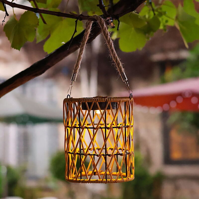 Décoration de patio, lampe solaire de cour, lampe de jardin, lampe à main d'extérieur, lampe suspendue, lampadaire en rotin tissé, lampe de balcon,