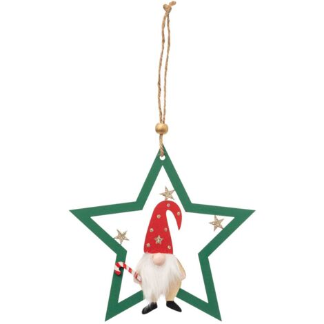 Décoration de sapin en bois gnome étoile vert 15cm - Atmosphera créateur d'intérieur