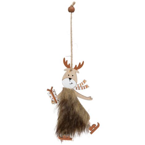 Décoration de sapin en bois renne fourrure patin 13cm - Atmosphera créateur d'intérieur