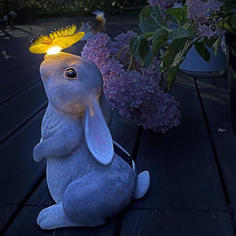 Décoration de Statue de Lapin de Jardin avec Lampe Solaire - Lapin de Pâques de Statues d'extérieur pour Les Amoureux des Lapins, Cadeau de Pendaison